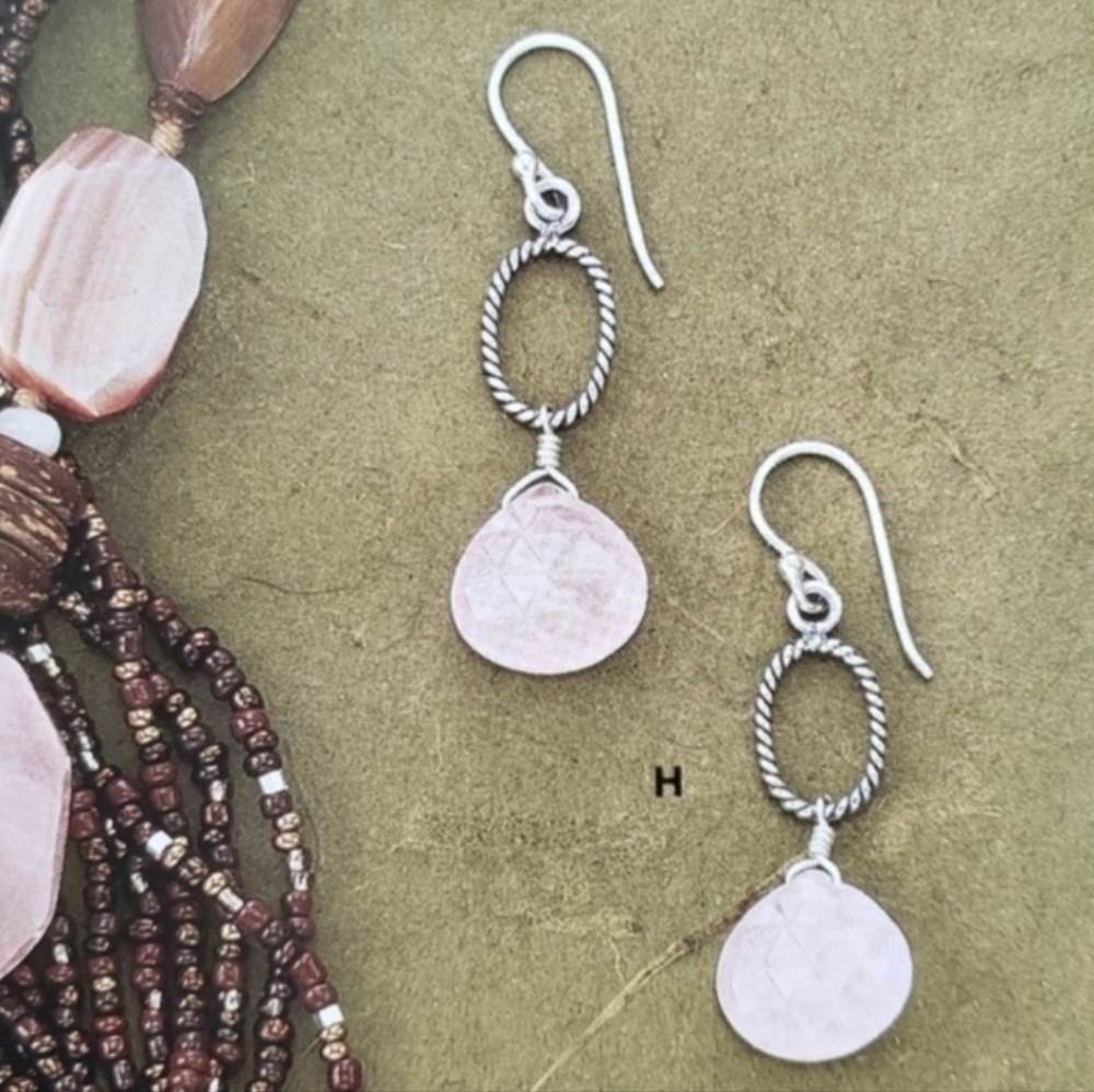 Rare Silpada 925 Sterling Silver & Faceted Rose Quartz Wire Earrings
